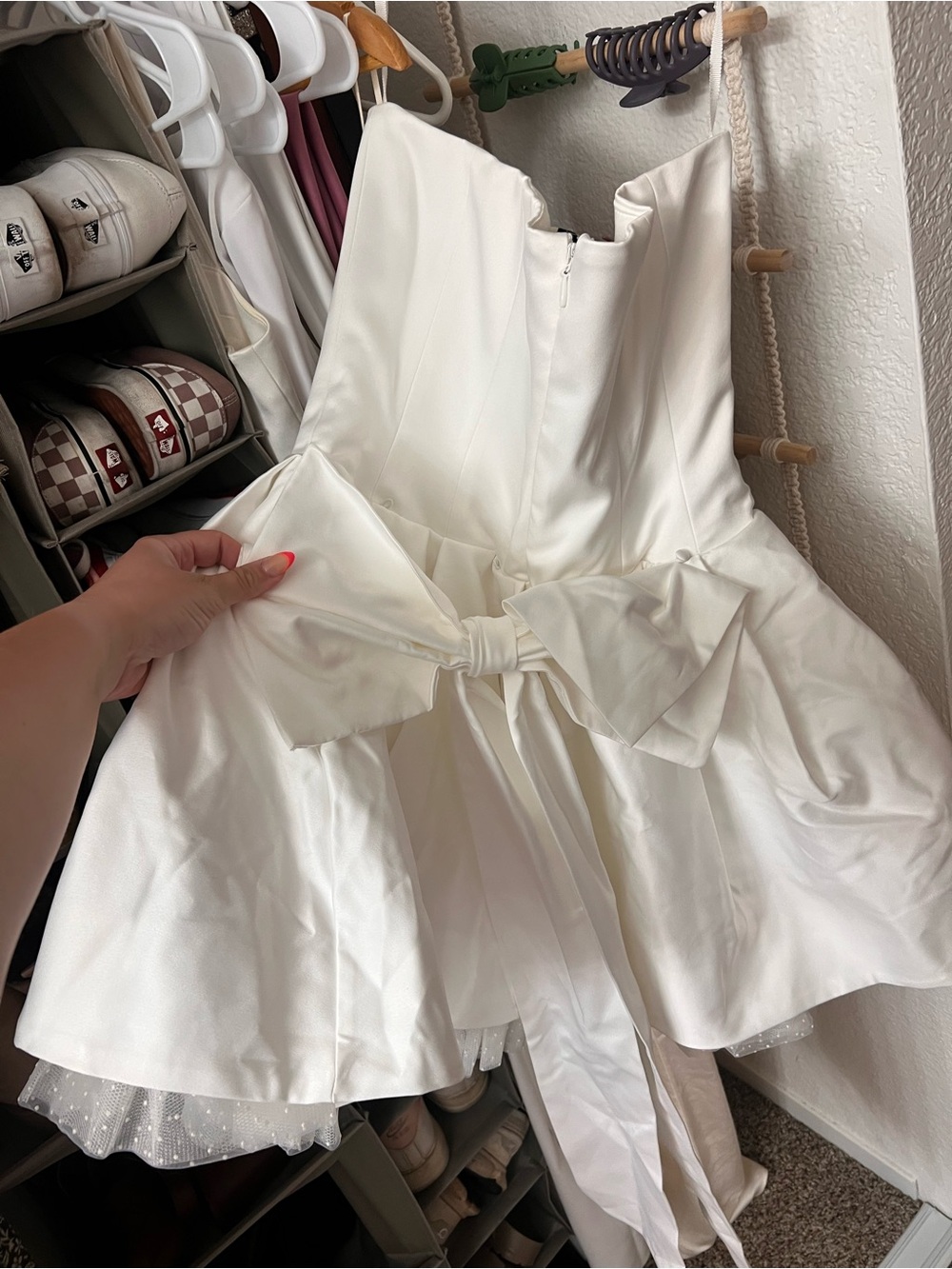 House of CB White Strapless Satin Dress with Back Bow - Picture 6 of 7